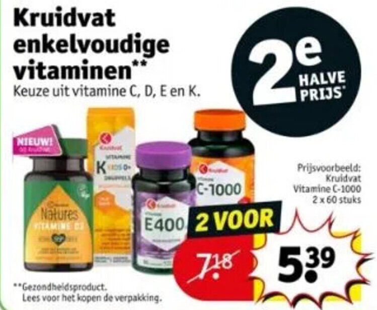 Kruidvat enkelvoudige vitaminen** aanbieding bij Kruidvat