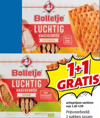 Boni Bolletje luchtig knäckebröd sesam of goudbros of knäckebröd volkoren pak 240/265gram aanbieding