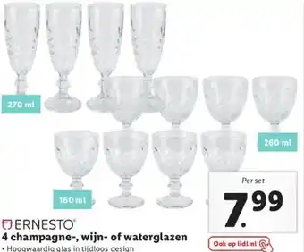 Lidl 4 champagne-, wijn- of waterglazen aanbieding