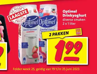 Nettorama Optimel Drinkyoghurt diverse smaken 2 x 1 liter aanbieding