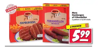 Nettorama Mora Hamburgers of Frikandellen 2 pakken à 12/20 stuks aanbieding