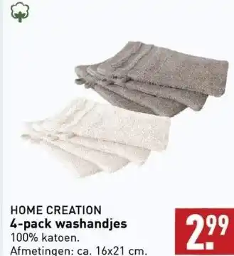 ALDI Home creation 4-pack washandjes aanbieding