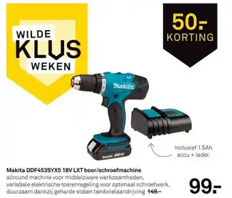 Karwei Makita ddf453syx5 18v lxt boor/schroefmachine aanbieding