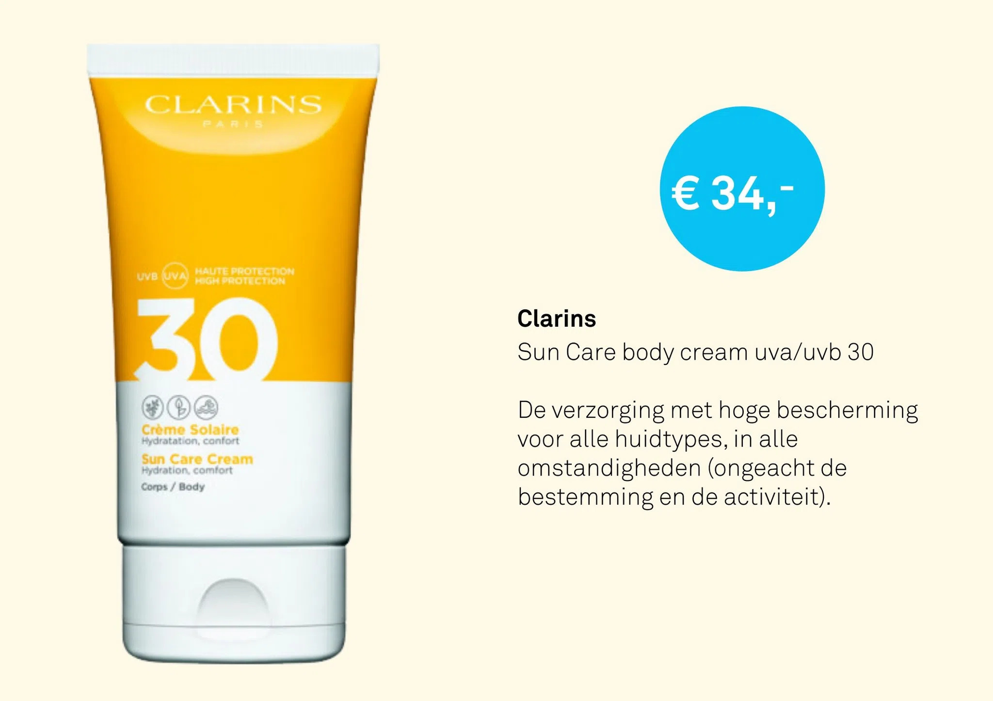 Clarins sun care body cream uva/uvb 30 aanbieding bij Mooi parfumerie