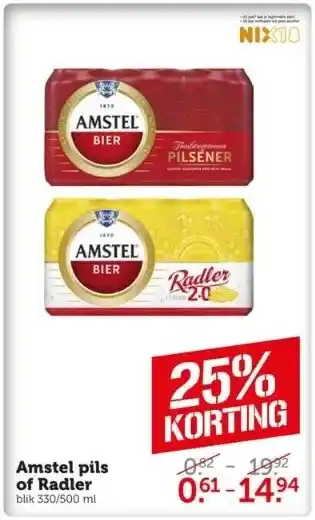 Coop Amstel pils of radler blik 330/500 ml aanbieding