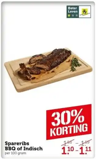 Coop Spareribs bbq of indisch per 100 gram aanbieding