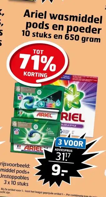 Trekpleister Ariel wasmiddel pods en poeder aanbieding