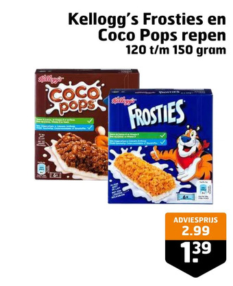 Trekpleister Kellogg's frosties en coco pops repen aanbieding