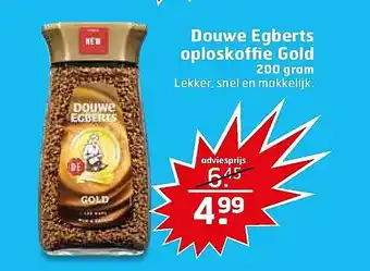 Trekpleister Douwe Egberts oploskoffie Gold 200g aanbieding