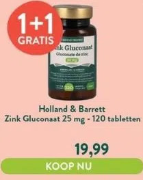 Holland & Barrett Zink gluconaat 25 mg - 120 tabletten aanbieding