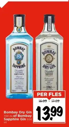 Vomar Voordeelmarkt Bombay dry gin 700 ml of bombay sapphire gin 500 aanbieding