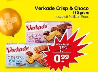 Trekpleister Verkade Crisp & Choco 150g aanbieding