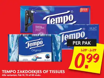 Dekamarkt Tempo zakdoekjes of tissues aanbieding