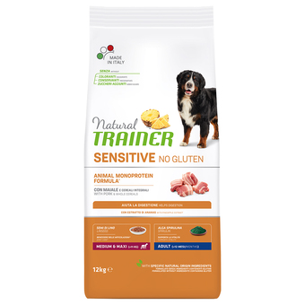 Zooplus 12 kg trainer natural sensitive no gluten adult med/max pork hondenvoer droog aanbieding