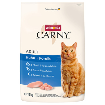 Zooplus 2x10kg animonda carny adult kip + forel droogvoer voor katten aanbieding