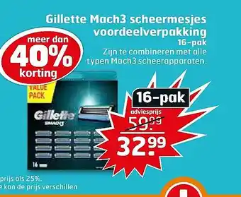 Trekpleister Gillette Mach3 scheermesjes voordeelverpakking aanbieding