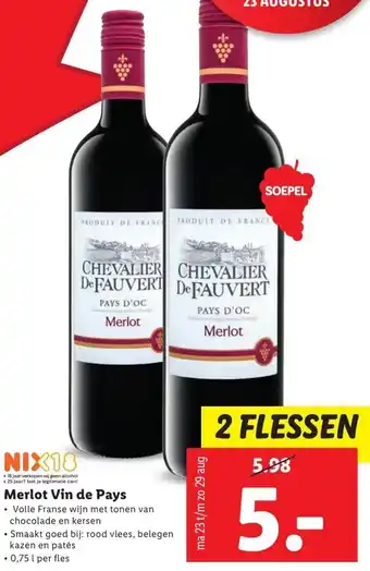 Lidl Merlot Vin de Pays 0.75l aanbieding