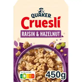 Jumbo Quaker cruesli rozijn hazelnoot 450gr aanbieding