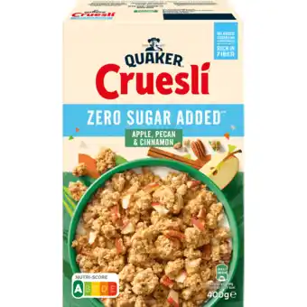 Jumbo Quaker cruesli zero sugar added appel & pecan & kaneel 400gr aanbieding