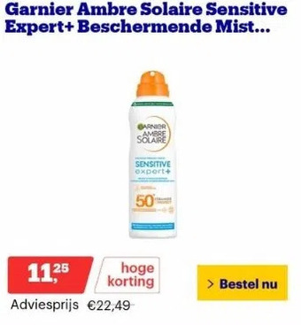 Bol.com Garnier ambre solaire sensitive expert+ beschermende mist spray spf 50+ 150 ml aanbieding