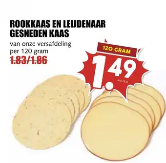 De Boerenschuur ROOKKAAS EN LEIJDENAAR GESNEDEN KAAS van onze versafdeling per 120 gram aanbieding