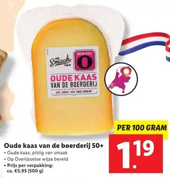 Lidl Oude kaas van de boerderij 50+ 100g aanbieding