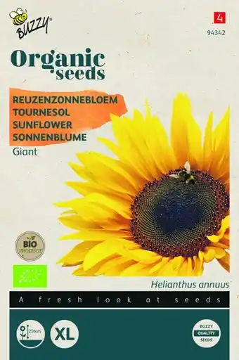 Welkoop Buzzy organic bio zonnebloem giganteus - bloemzaden - zonnebloem (helianthus) aanbieding