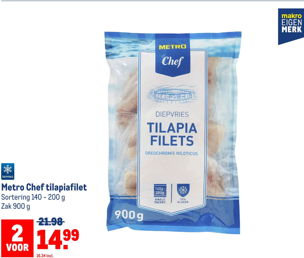 Metro chef tilapiafilet aanbieding bij Makro