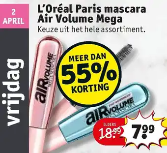 Kruidvat L'Oreal Paris Mascara Air Volume Mega aanbieding