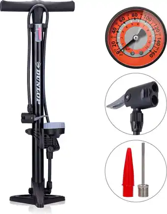 Bol.com Dunlop staande fietspomp pro uitvoering - analoge drukmeter - dubbele ventielkop - zwart aanbieding