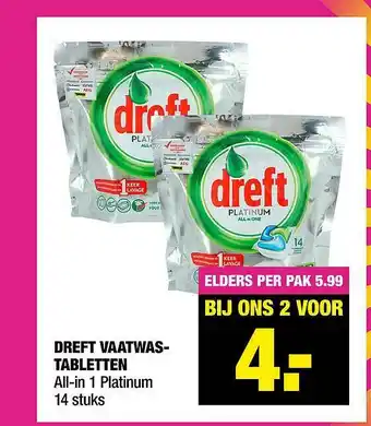 Big Bazar Dreft vaatwastabletten all-in 1 platinum aanbieding