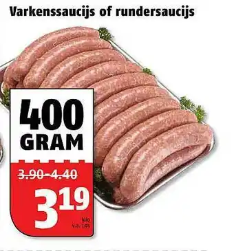 Poiesz Varkenssaucijs of rundersaucijs 400 gram aanbieding