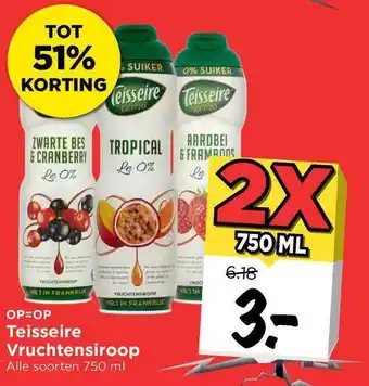 Vomar Voordeelmarkt Teisseire vruchtensiroop 2x750 ml aanbieding