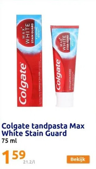 Action Colgate tandpasta max white stain guard aanbieding