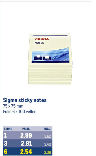 Makro Sigma sticky notes aanbieding