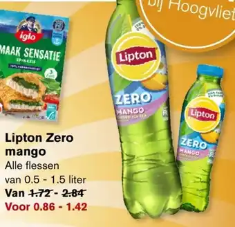 Hoogvliet Lipton Zero mango Alle flessen 0.5 - 1.5 liter aanbieding