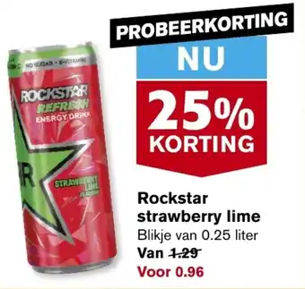 Hoogvliet Rockstar strawberry lime Blikje van 0.25 liter aanbieding