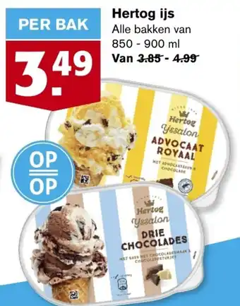 Hoogvliet Hertog ijs Alle bakken van 850 - 900 ml aanbieding