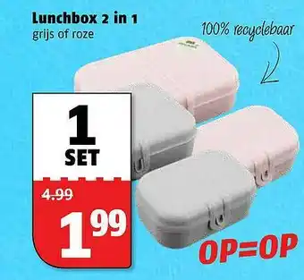 Poiesz Lunchbox 2 In 1 Grijs Of Roze aanbieding