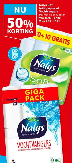 Hoogvliet Nalys soft toiletpapier of vochtvangers aanbieding