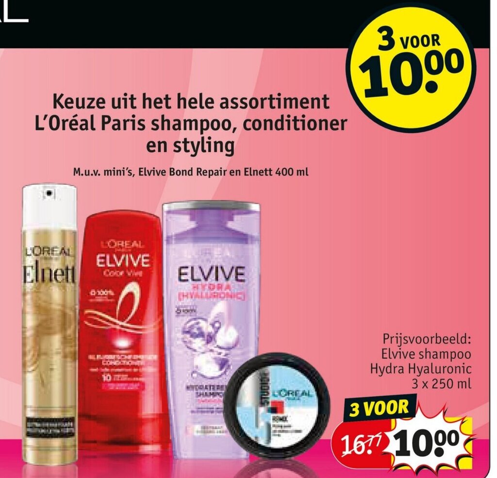 Elvive shampoo Hydra Hyaluronic 3 x 250 ml aanbieding bij Kruidvat