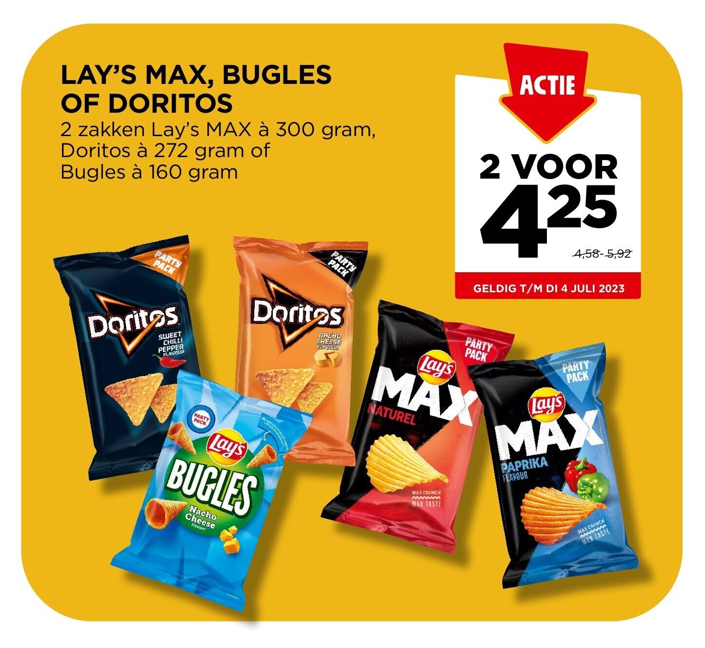 LAY'S MAX, BUGLES OF DORITOS aanbieding bij Jumbo