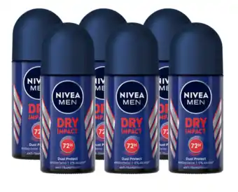 De Online Drogist Nivea men dry impact roll-on voordeelverpakking 6x50ml aanbieding