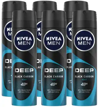 De Online Drogist Nivea men deep black carbon beat anti-transpirant spray voordeel 6x150ml aanbieding