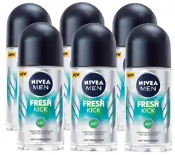 De Online Drogist Nivea men fresh kick anti-transpirant roll-on voordeelverpakking 6x50ml aanbieding