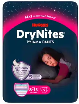 De Online Drogist Huggies drynites girls tiener maat l (27-57kg) 9st aanbieding