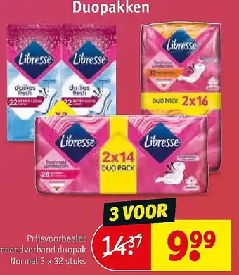 Kruidvat Libresse maandverband en inlegkruisjes Duopakken aanbieding