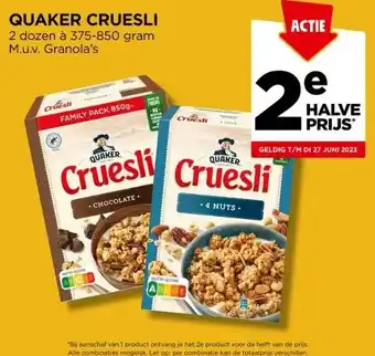 Jumbo Quaker cruesli 2 dozen à 375-850 gram m.u.v. granola's aanbieding