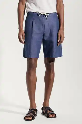 Wehkamp Mango man slim fit short met linnen marineblauw aanbieding