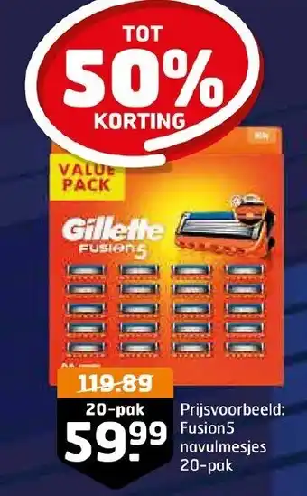 Trekpleister Gillette Fusion5 navulmesjes 20-pak aanbieding